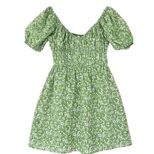 NWT Needii Meredith Green Floral Puff Sleeve Mini Dress Sz M Milkmaid